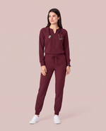 Long-Sleeve Notch Neck Top Burgundy