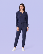 Long-Sleeve Notch Neck Top Navy