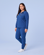 Long-Sleeve Notch Neck Top Royal Blue