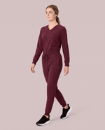 Long-Sleeve One-Pocket V-neck Top Burgundy