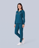 Long-Sleeve Notch Neck Top Caribbean Blue
