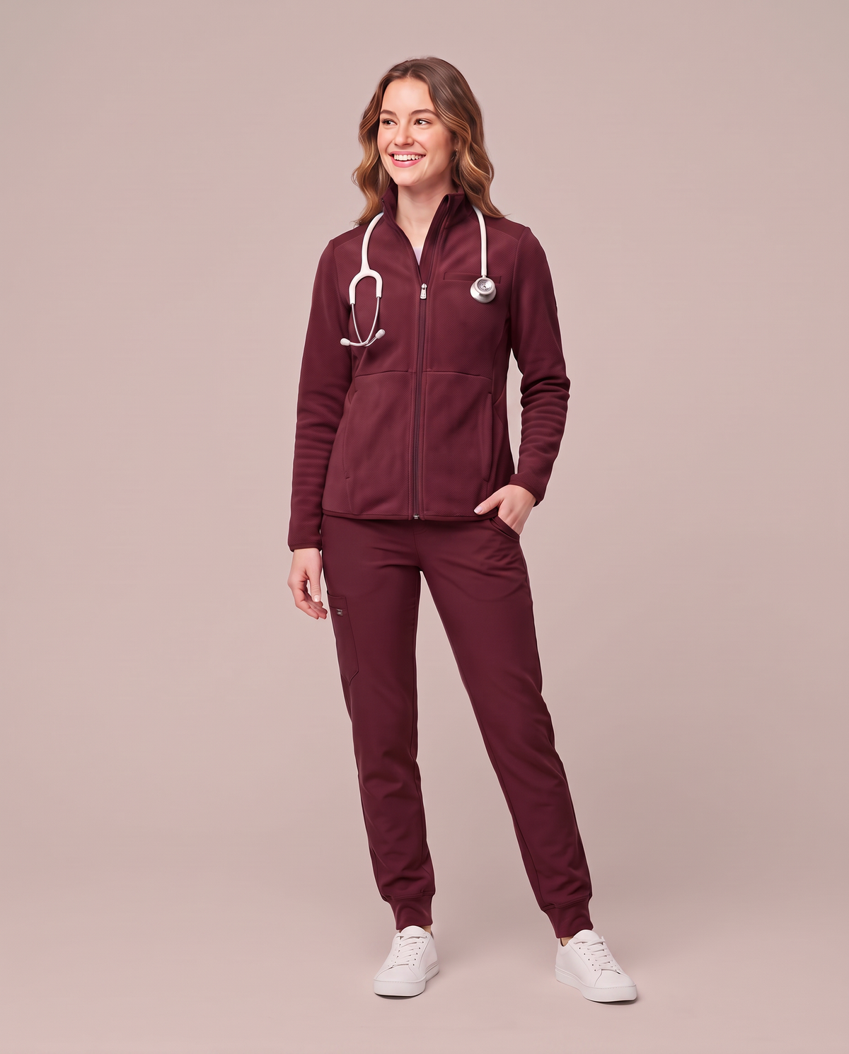 Fleece Scrub Jacket Burgundy