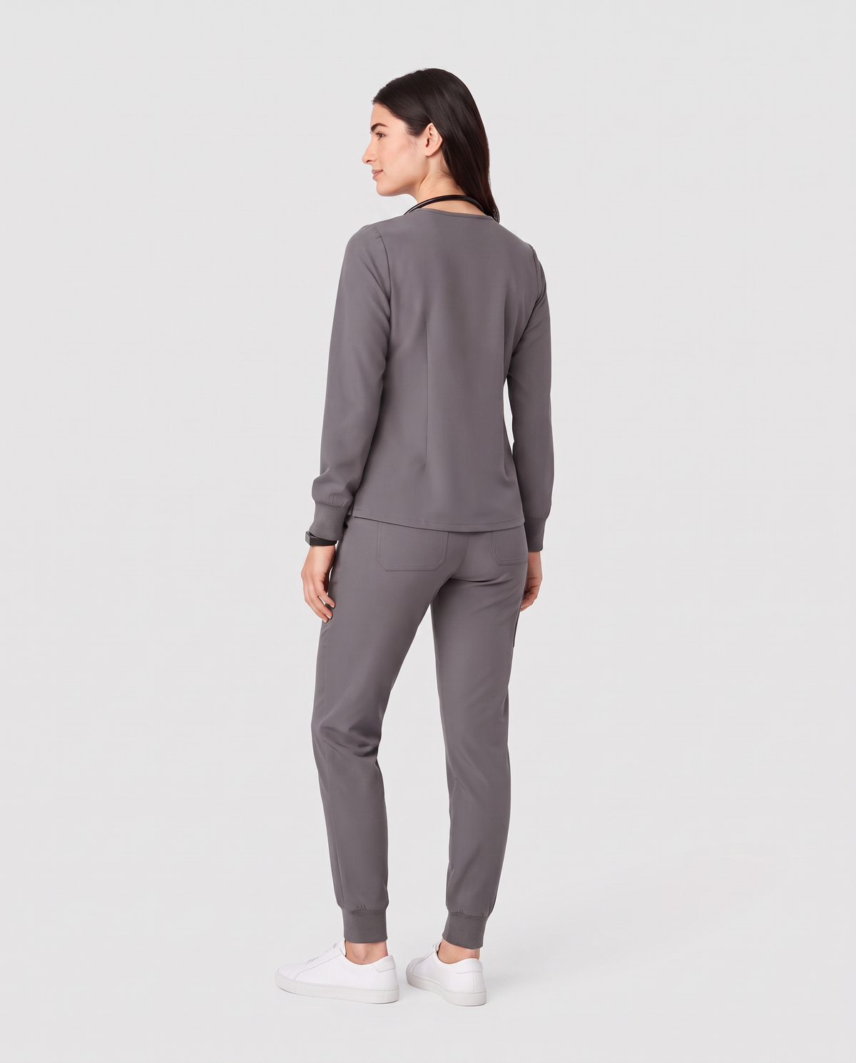 Long-Sleeve Notch Neck Top Heather Gray