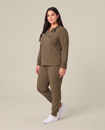 Long-Sleeve Notch Neck Top Olive