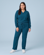 Long-Sleeve 6-Pocket V-neck Top Caribbean Blue