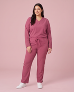 Long-Sleeve 6-Pocket V-neck Top Mauve