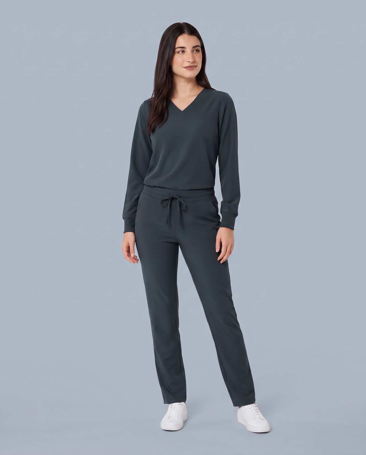 Long-Sleeve 6-Pocket V-neck Top Dark Harbor