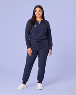 Long-Sleeve Notch Neck Top Navy