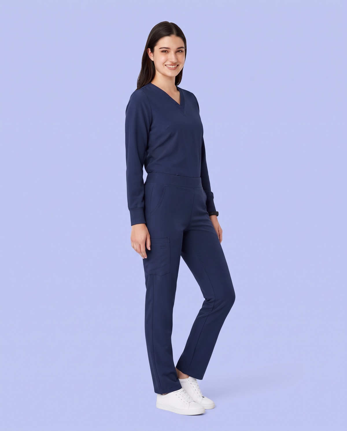 Long-Sleeve 6-Pocket V-neck Top Navy