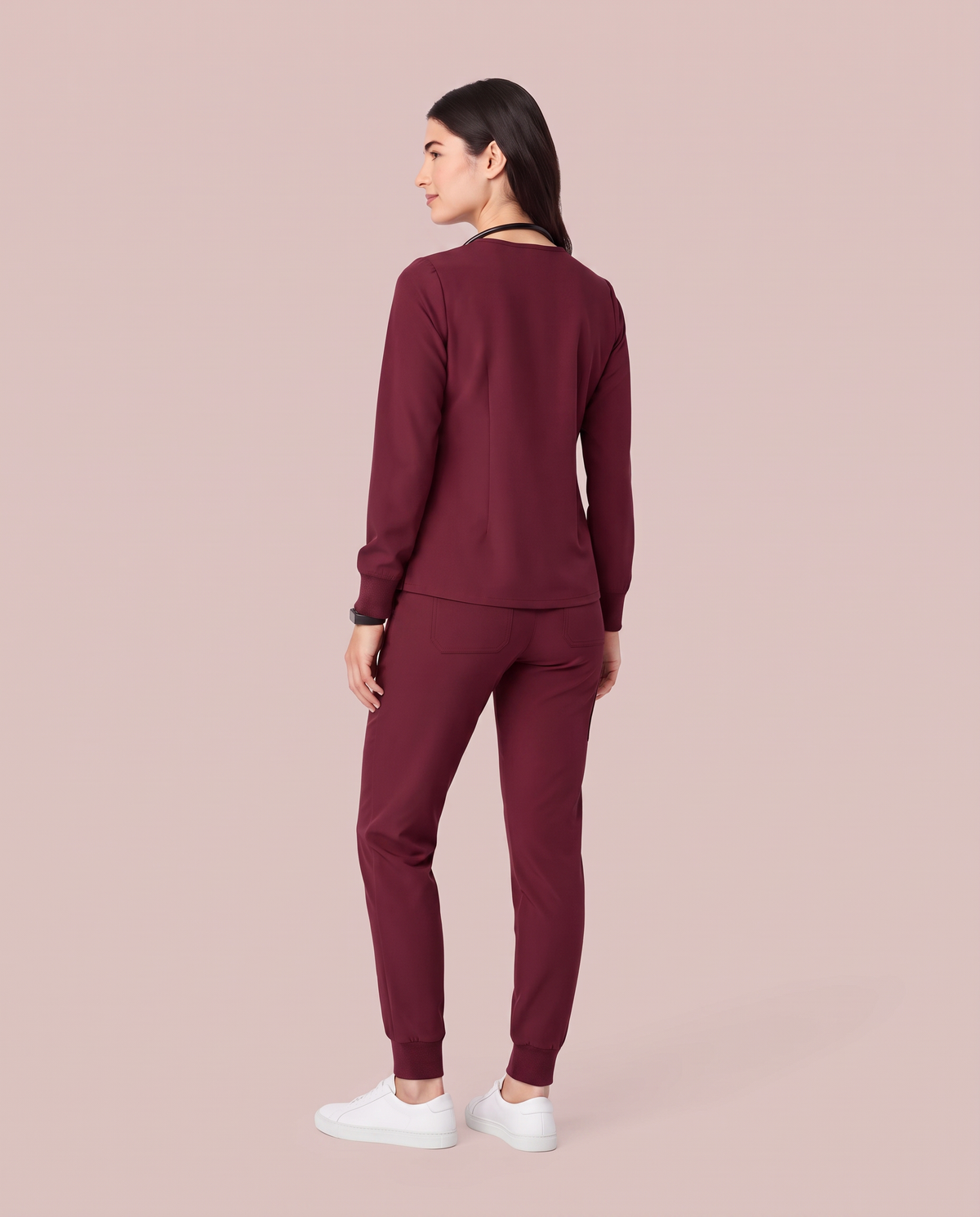 Long-Sleeve Notch Neck Top Burgundy