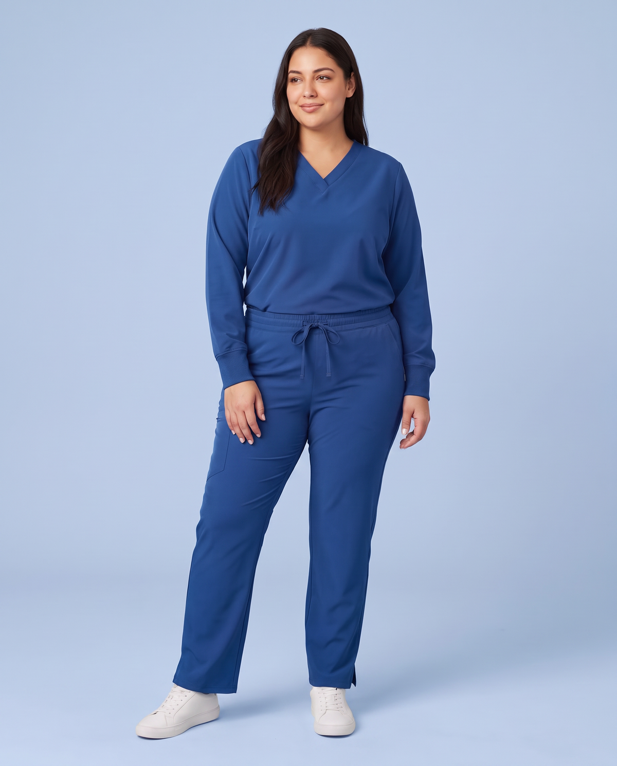Long-Sleeve 6-Pocket V-neck Top Royal Blue
