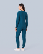 Long-Sleeve Notch Neck Top Caribbean Blue