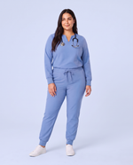 Long-Sleeve Notch Neck Top Ceil Blue