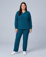 Long-Sleeve 6-Pocket V-neck Top Caribbean Blue