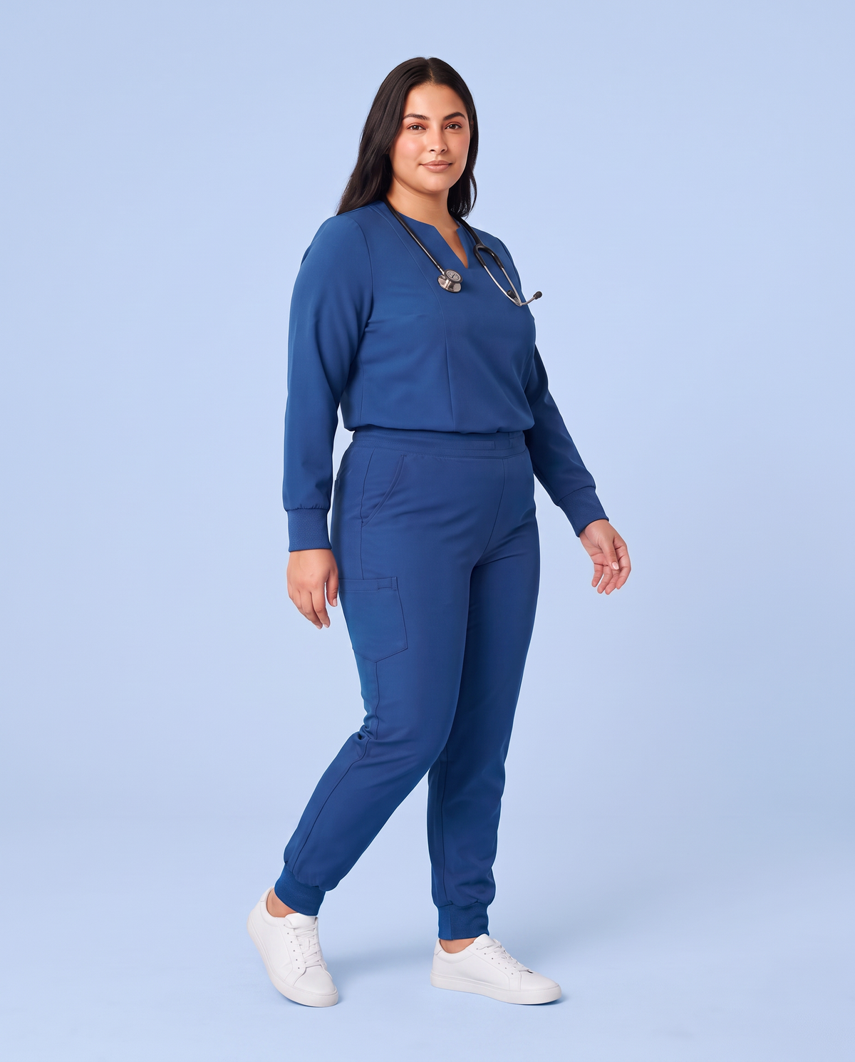 Long-Sleeve Notch Neck Top Royal Blue