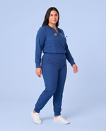 Long-Sleeve Notch Neck Top Royal Blue