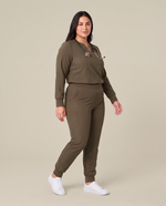 Long-Sleeve Notch Neck Top Olive