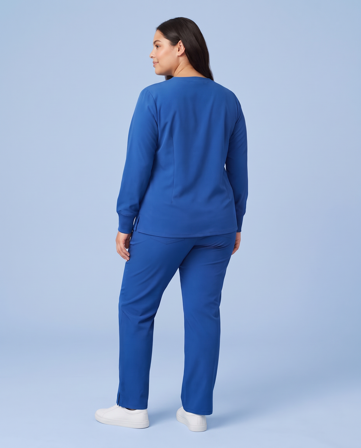 Long-Sleeve 6-Pocket V-neck Top Royal Blue