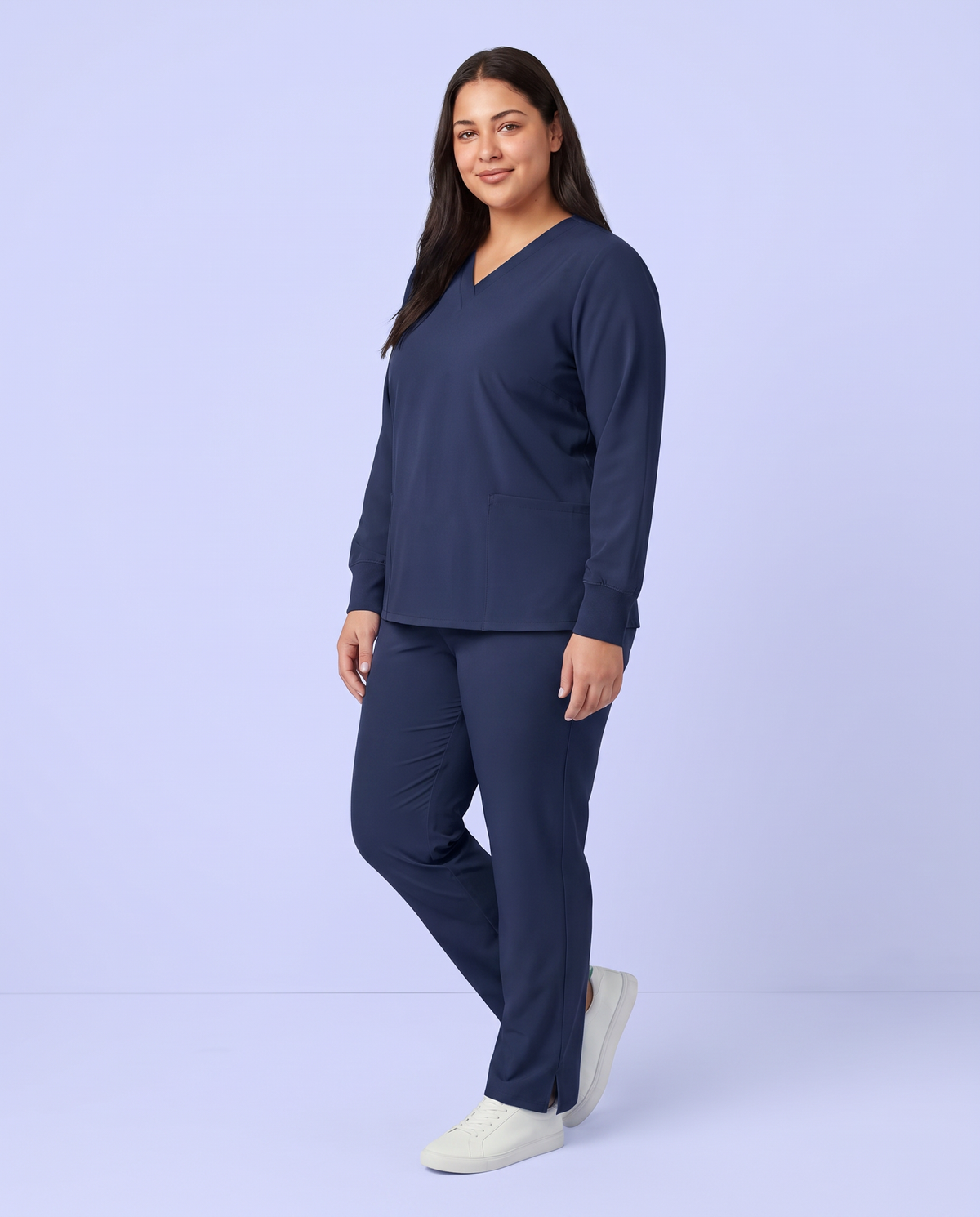 Long-Sleeve 6-Pocket V-neck Top Navy