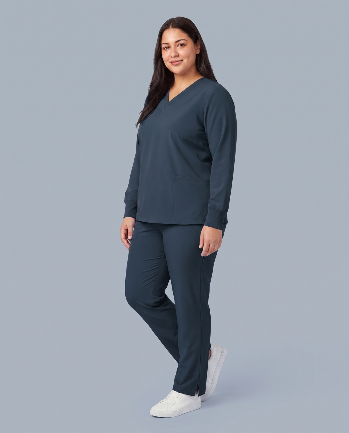 Long-Sleeve 6-Pocket V-neck Top Dark Harbor
