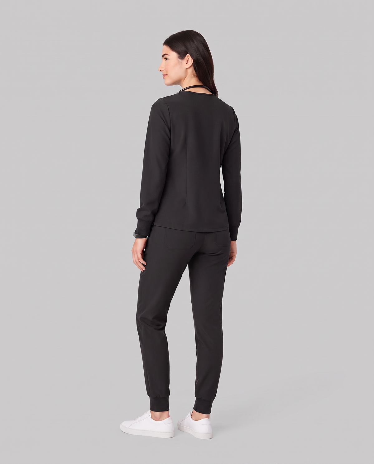 Long-Sleeve Notch Neck Top Black