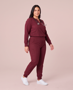 Long-Sleeve Notch Neck Top Burgundy