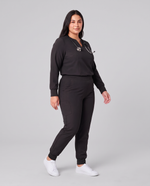 Long-Sleeve Notch Neck Top Black