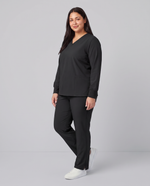 Long-Sleeve 6-Pocket V-neck Top Black