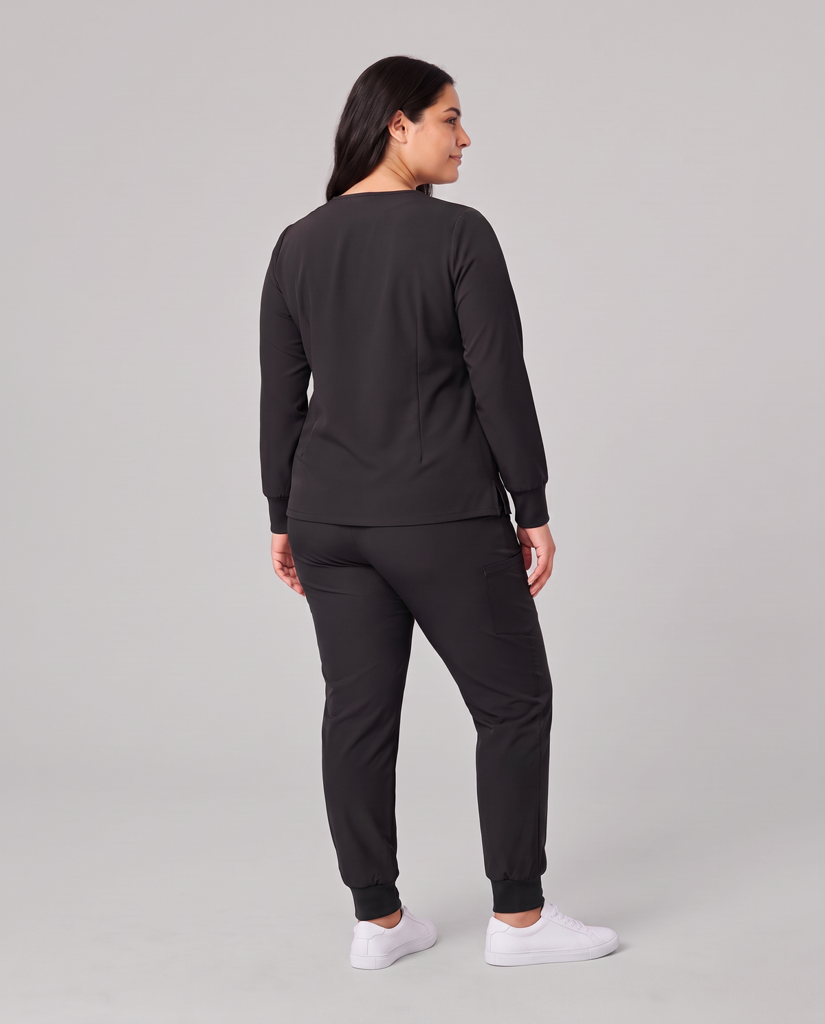 Long-Sleeve Notch Neck Top Black
