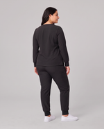 Long-Sleeve Notch Neck Top Black