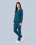 Long-Sleeve 6-Pocket V-neck Top Caribbean Blue