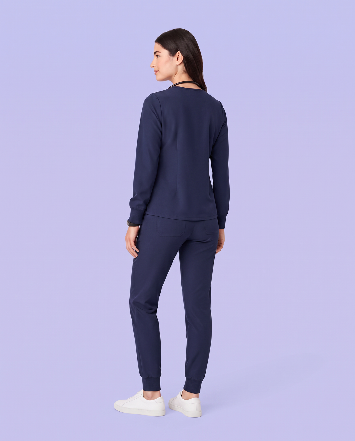 Long-Sleeve Notch Neck Top Navy