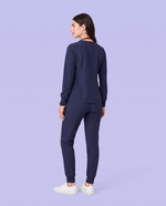 Long-Sleeve Notch Neck Top Navy