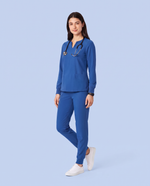 Long-Sleeve Notch Neck Top Royal Blue