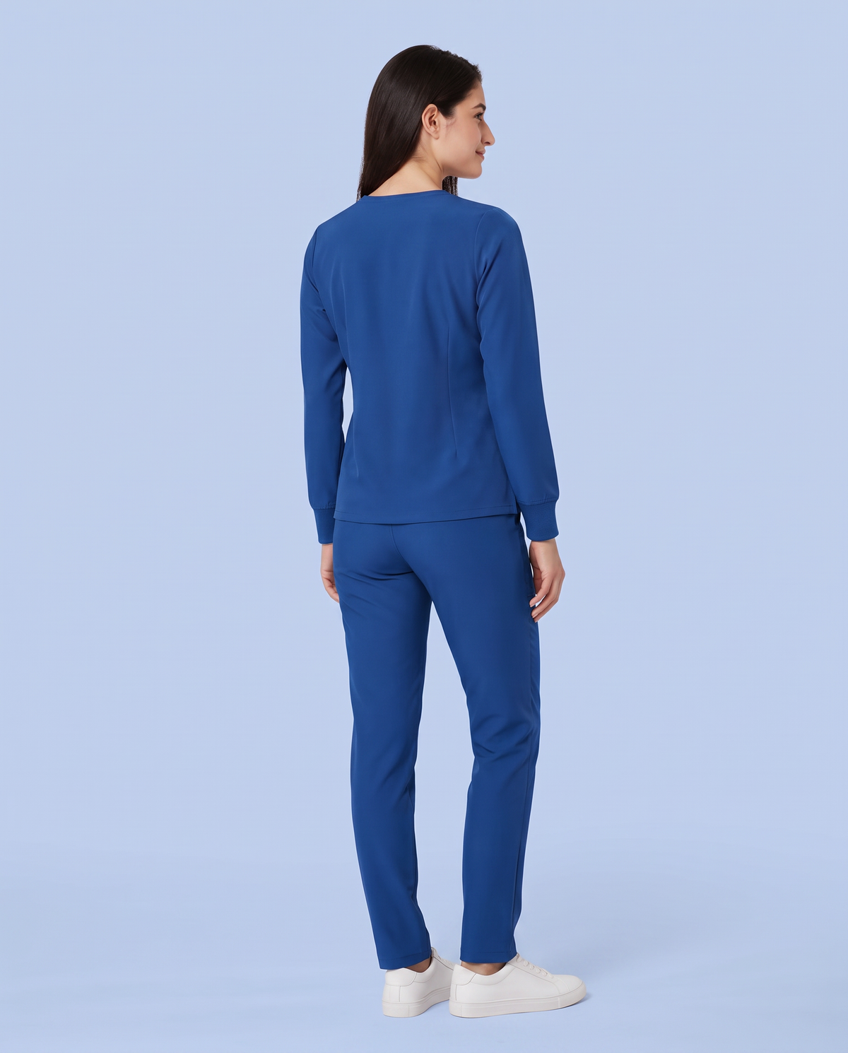 Long-Sleeve 6-Pocket V-neck Top Royal Blue