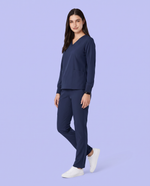 Long-Sleeve 6-Pocket V-neck Top Navy
