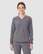 Long-Sleeve One-Pocket V-neck Top Heather Gray
