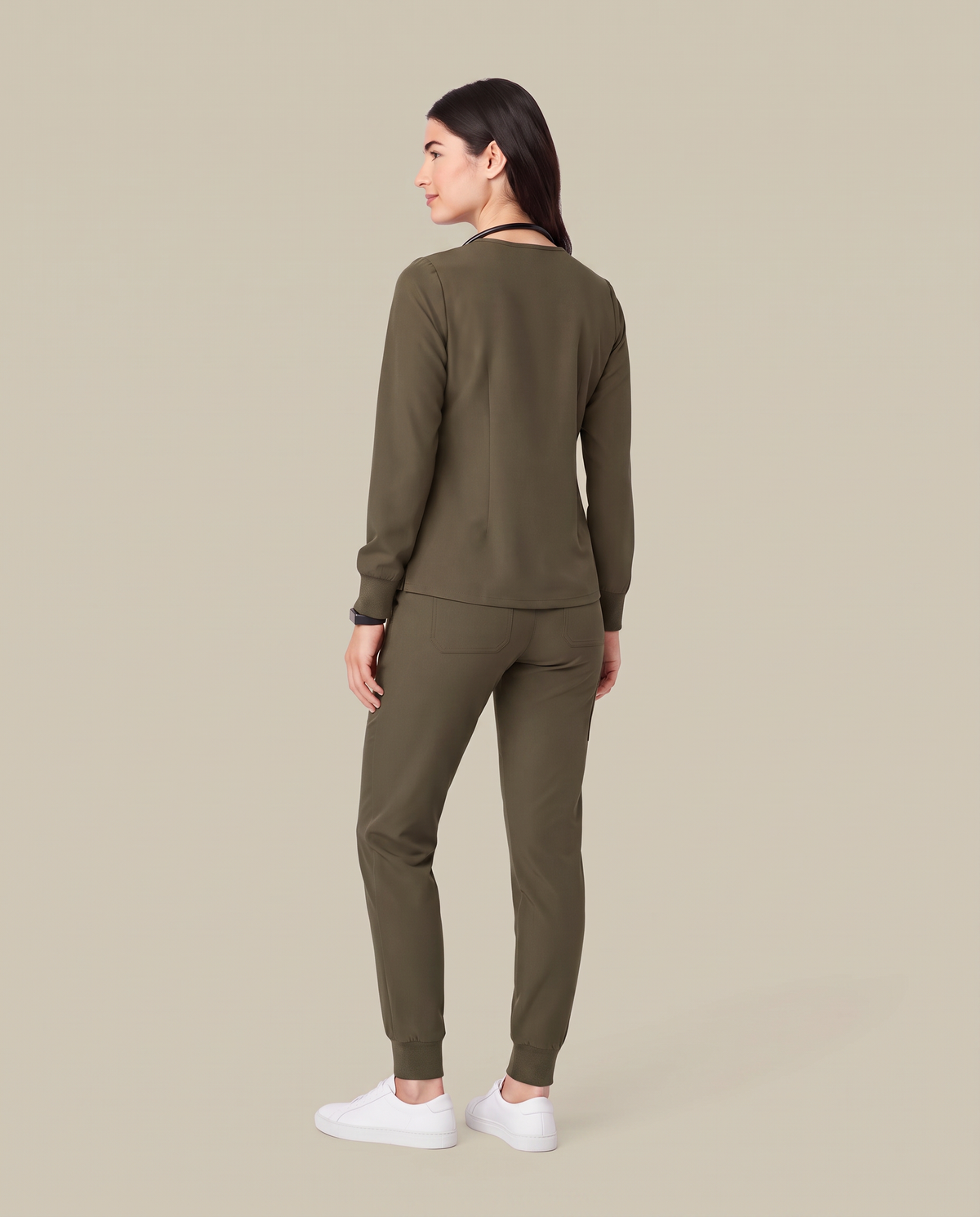 Long-Sleeve Notch Neck Top Olive