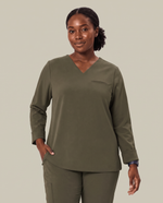 Long-Sleeve One-Pocket V-neck Top Olive