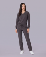 Long-Sleeve 6-Pocket V-neck Top Pewter