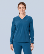 Long-Sleeve One-Pocket V-neck Top Caribbean Blue