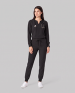 Long-Sleeve Notch Neck Top Black