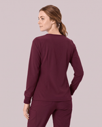 Long-Sleeve One-Pocket V-neck Top Burgundy