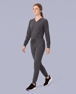 Long-Sleeve One-Pocket V-neck Top Pewter