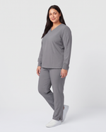 Long-Sleeve 6-Pocket V-neck Top Heather Gray