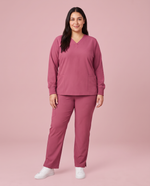 Long-Sleeve 6-Pocket V-neck Top Mauve