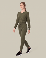 Long-Sleeve One-Pocket V-neck Top Olive