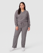 Long-Sleeve 6-Pocket V-neck Top Heather Gray