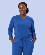 Long-Sleeve One-Pocket V-neck Top Royal Blue