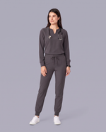 Long-Sleeve Notch Neck Top Pewter